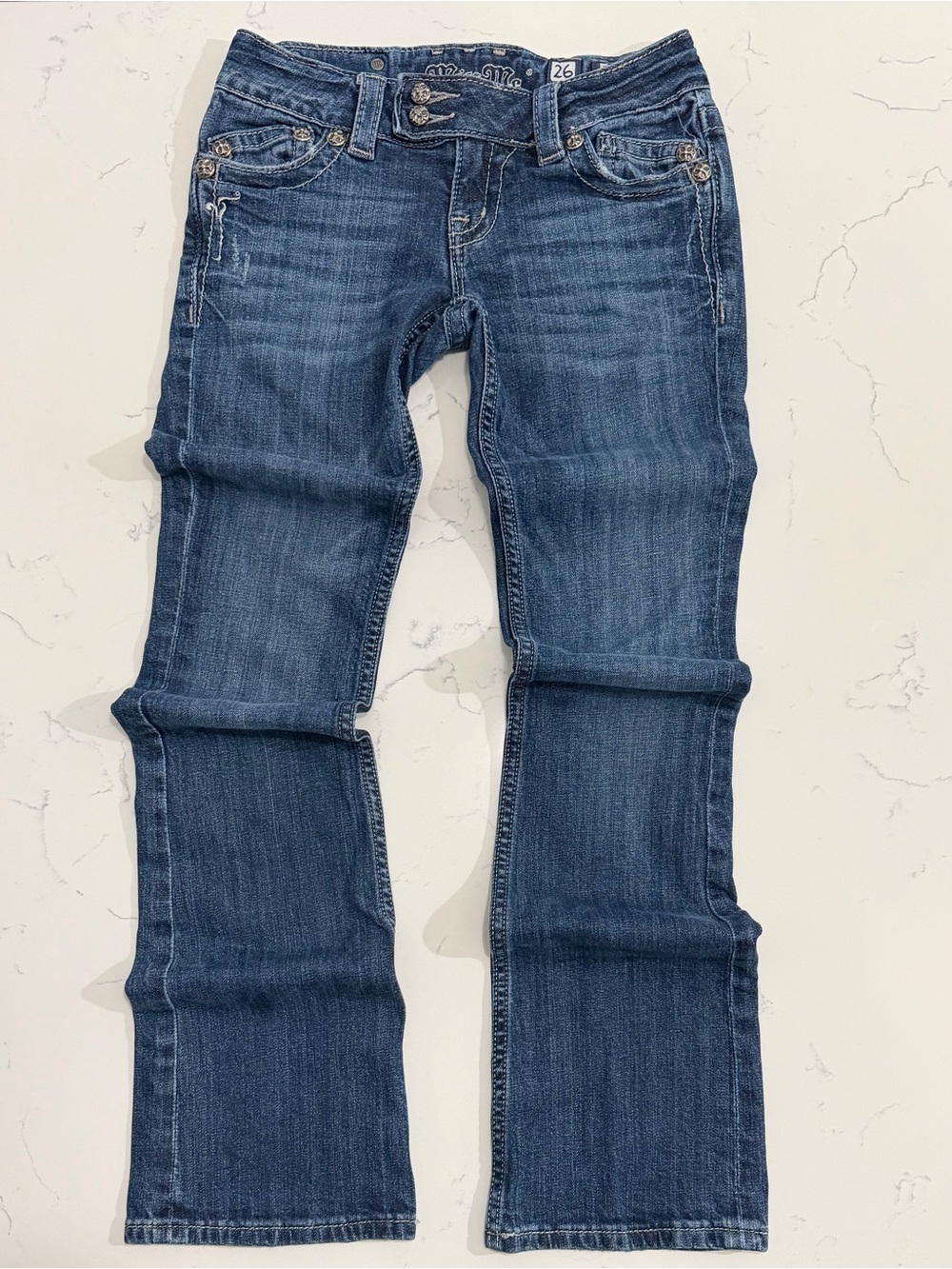 Miss Me Boot Cut Jeans Womens 26 x 33 Dark Wash Stretch Mid Rise